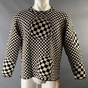 OFF-WHITE Size S Black White Knit Checkered Pull On Sweater